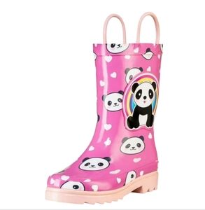Puddle Play Waterproof Pink Panda Rubber Rain Boots Size 8 New